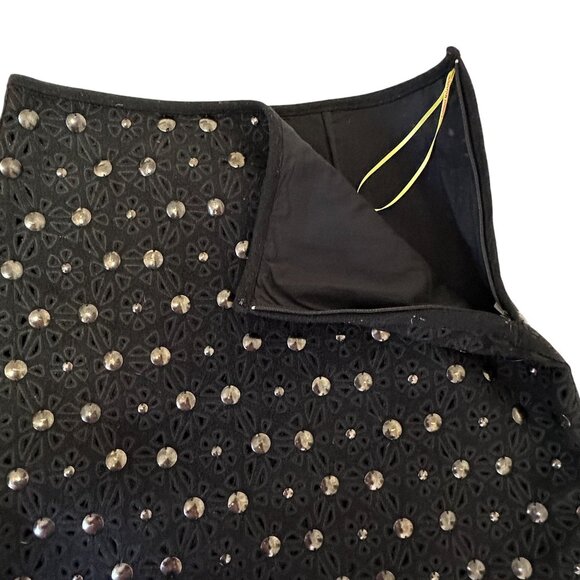 Catherine Malandrino Black Embellished Silver Studded Cutout Mini Skirt Size 8 - Picture 4 of 8